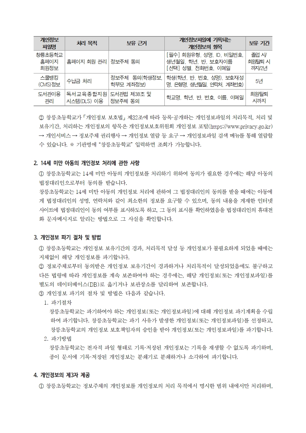 2025_창릉초 개인정보 처리방침 개정003